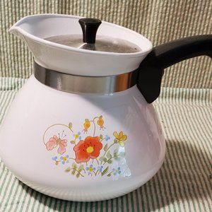 ﻿Vintage Corning Ware Wildflower Tea Pot Kettle Coffee Pot P-104 6 Cup w Lid